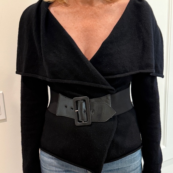 ALICE & OLIVIA BLACK CASHMERE BELTED SWEATER/JACKET/WRAP - Picture 2 of 10